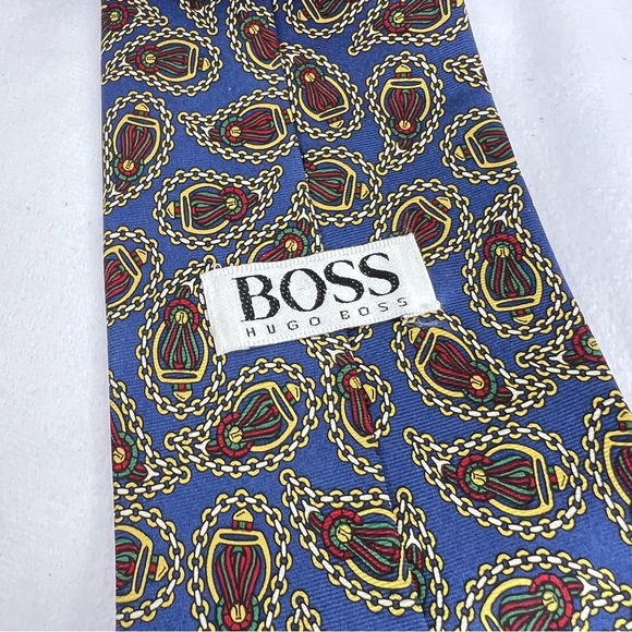 HUGO BOSS Silk Tie - Luxe Chain Print in Cobalt Blue - Picture 5 of 7